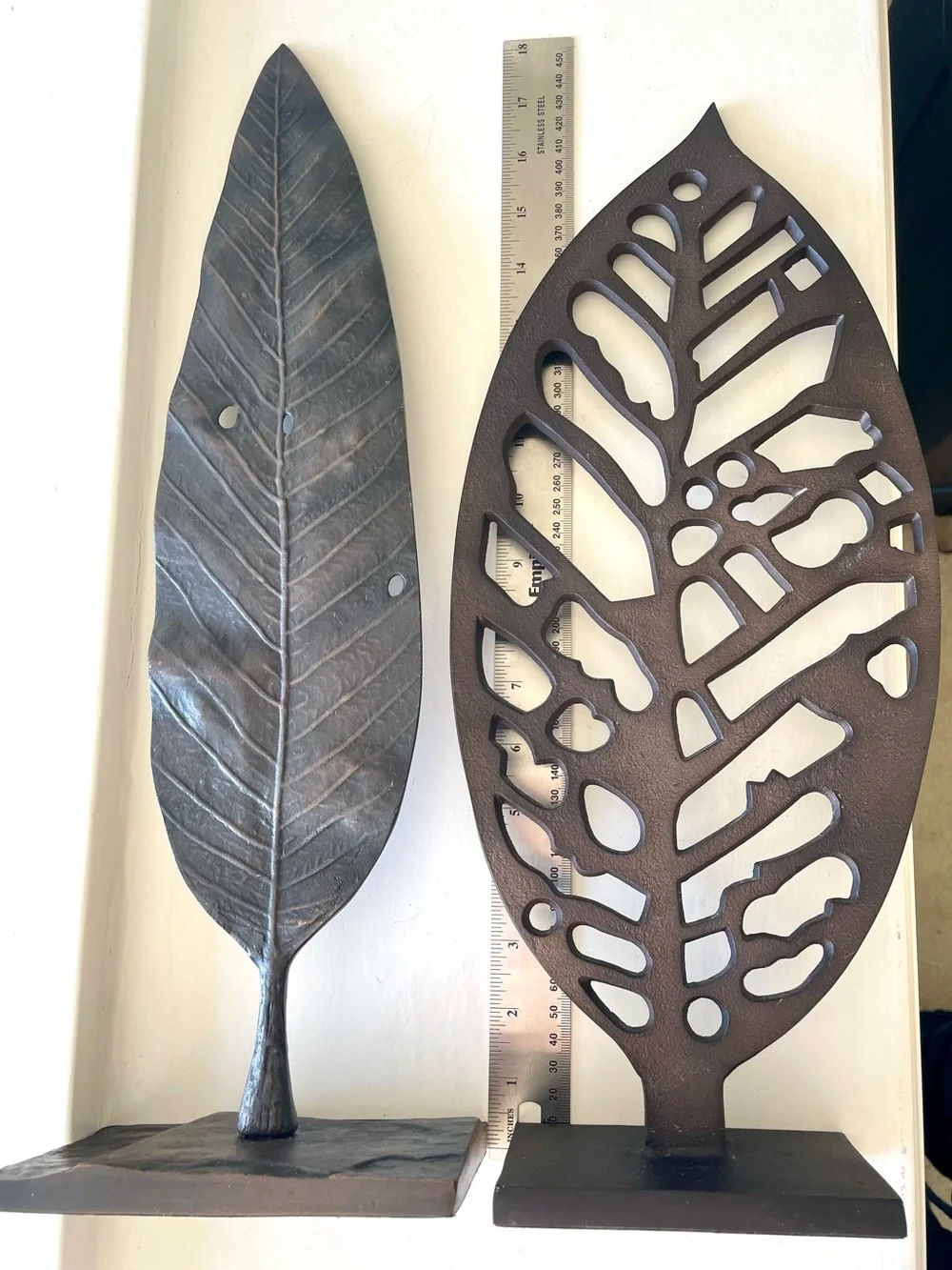 Crate & Barrel Leaf Metal Sculpture Black Modern Home Decor Accent Stand Lot